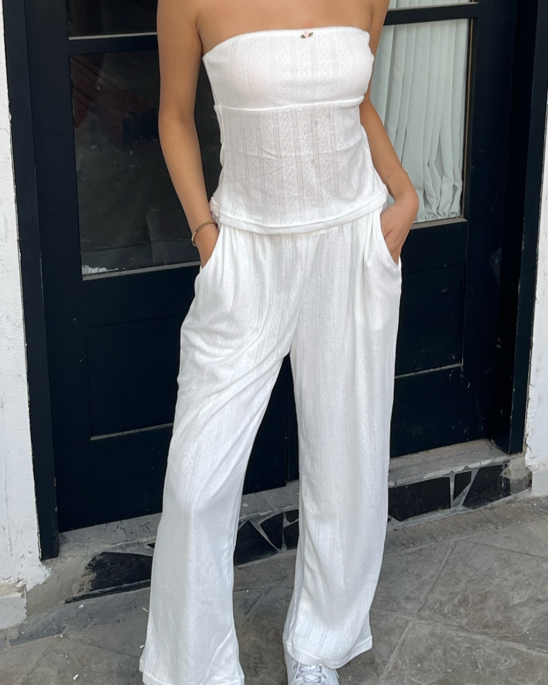 Pointelle Easy Pant - White