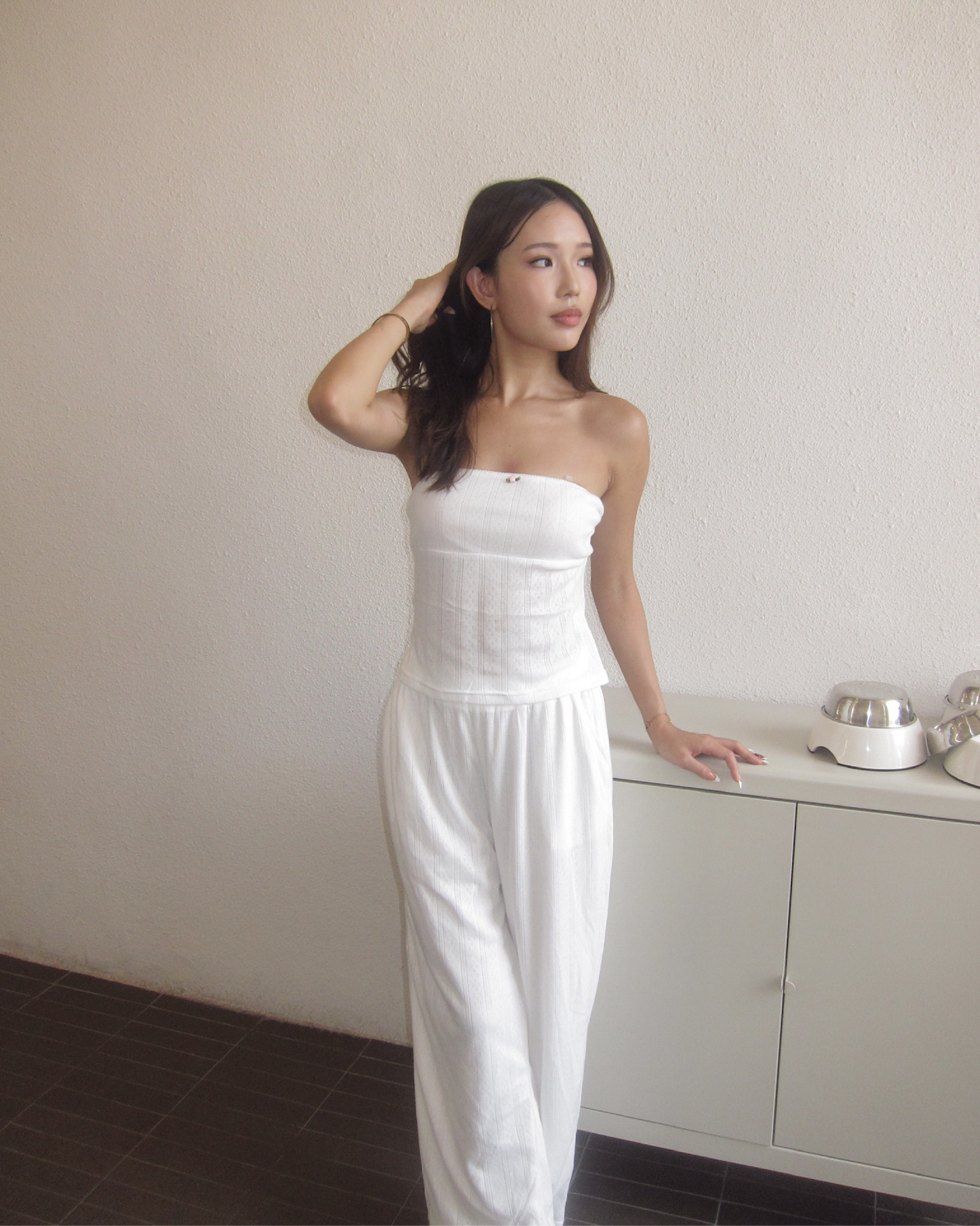 Pointelle Rose Tube - White