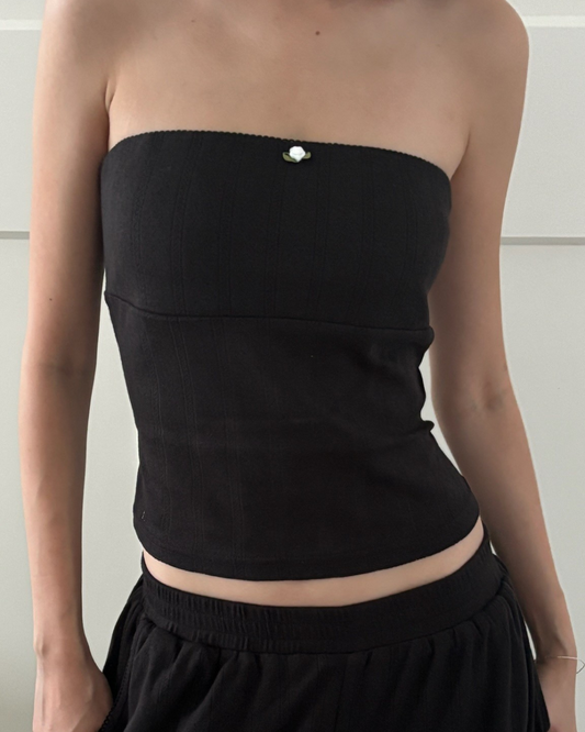 Pointelle Rose Tube - Black