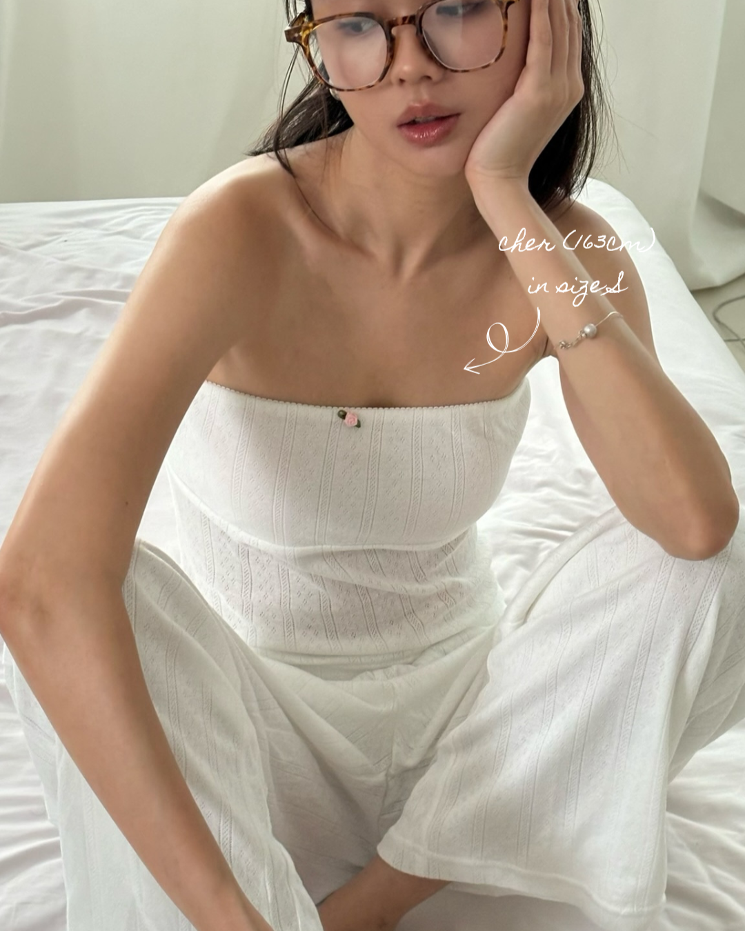 Pointelle Rose Tube - White