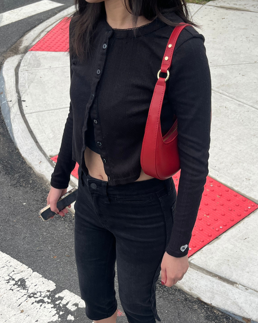 Pointelle Cozy Cardigan - Black