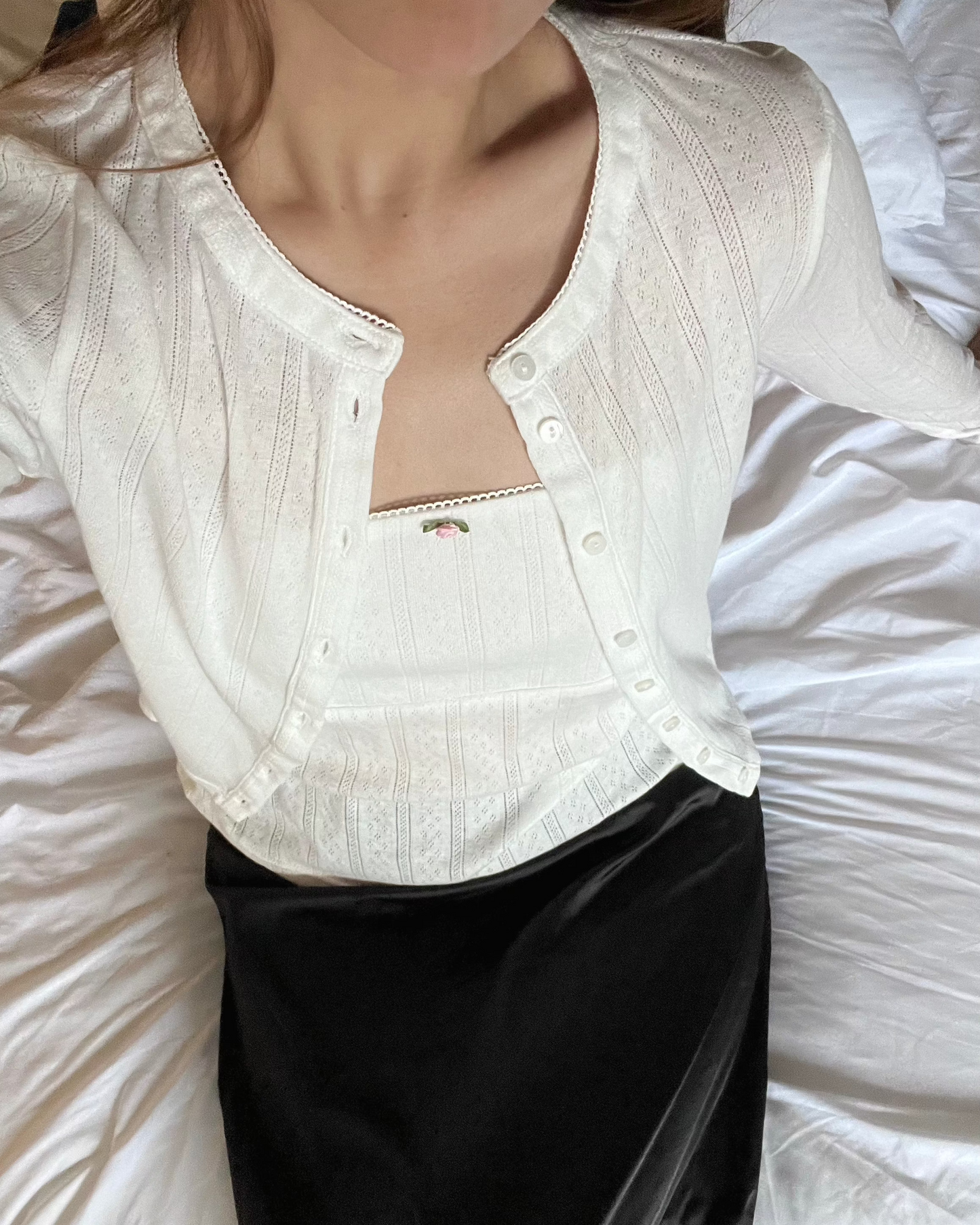 Pointelle Rose Tube - White