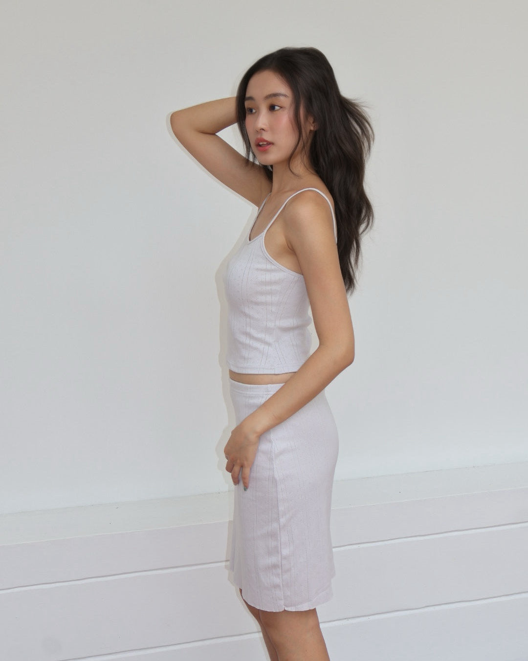 The Lola Slip Skirt - Dusty Blue Pointelle