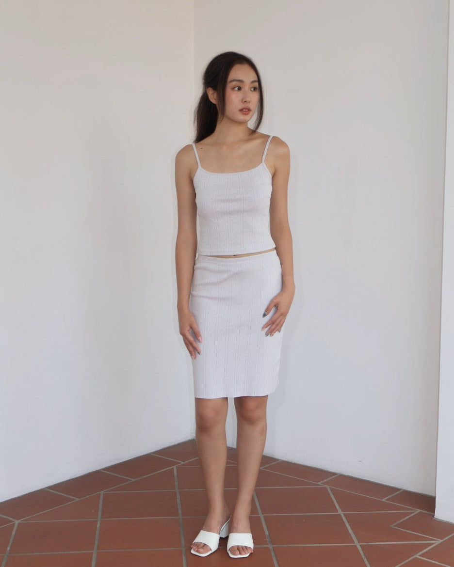 The Lola Slip Skirt - Dusty Blue Pointelle
