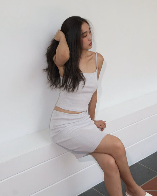 The Lola Slip Skirt - Dusty Blue Pointelle